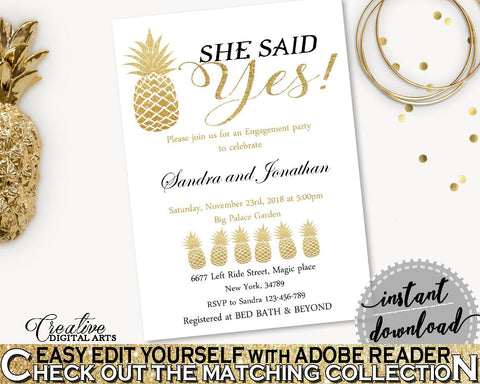 She Said Yes Invitation Editable Bridal Shower She Said Yes Invitation Editable Pineapple Bridal Shower She Said Yes Invitation 86GZU - Digital Product