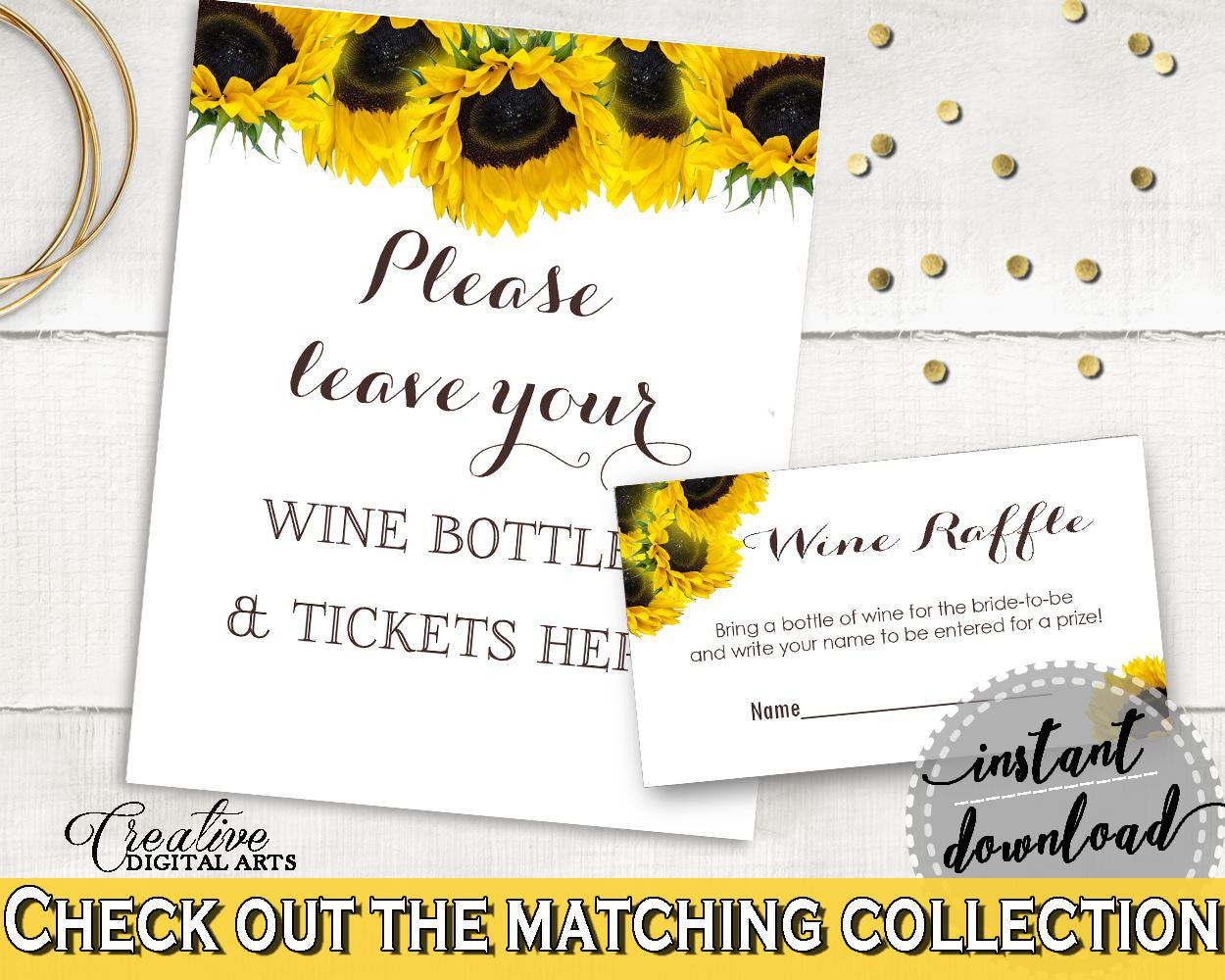 Wine Raffle Bridal Shower Wine Raffle Sunflower Bridal Shower Wine Raffle Bridal Shower Sunflower Wine Raffle Yellow White prints SSNP1 - Digital Product