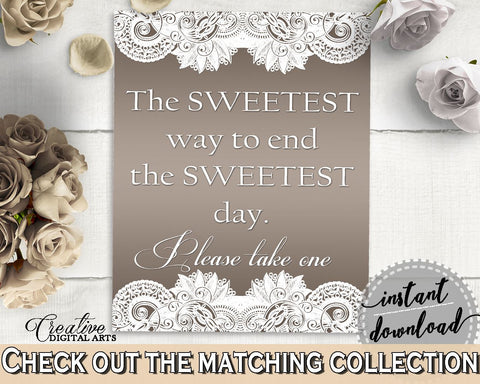 Traditional Lace Bridal Shower The Sweetest Way To End The Sweets Day in Brown And Silver, dessert sign, party supplies, prints - Z2DRE - Digital Product