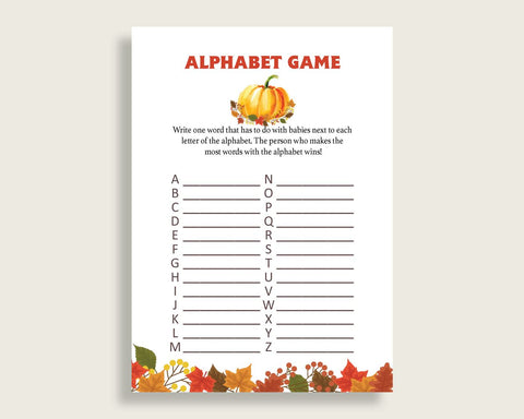 Alphabet Game Baby Shower Abc Game Fall Pumpkin Baby Shower Alphabet Game Baby Shower Fall Pumpkin Abc Game Orange Brown party ideas BPK3D - Digital Product