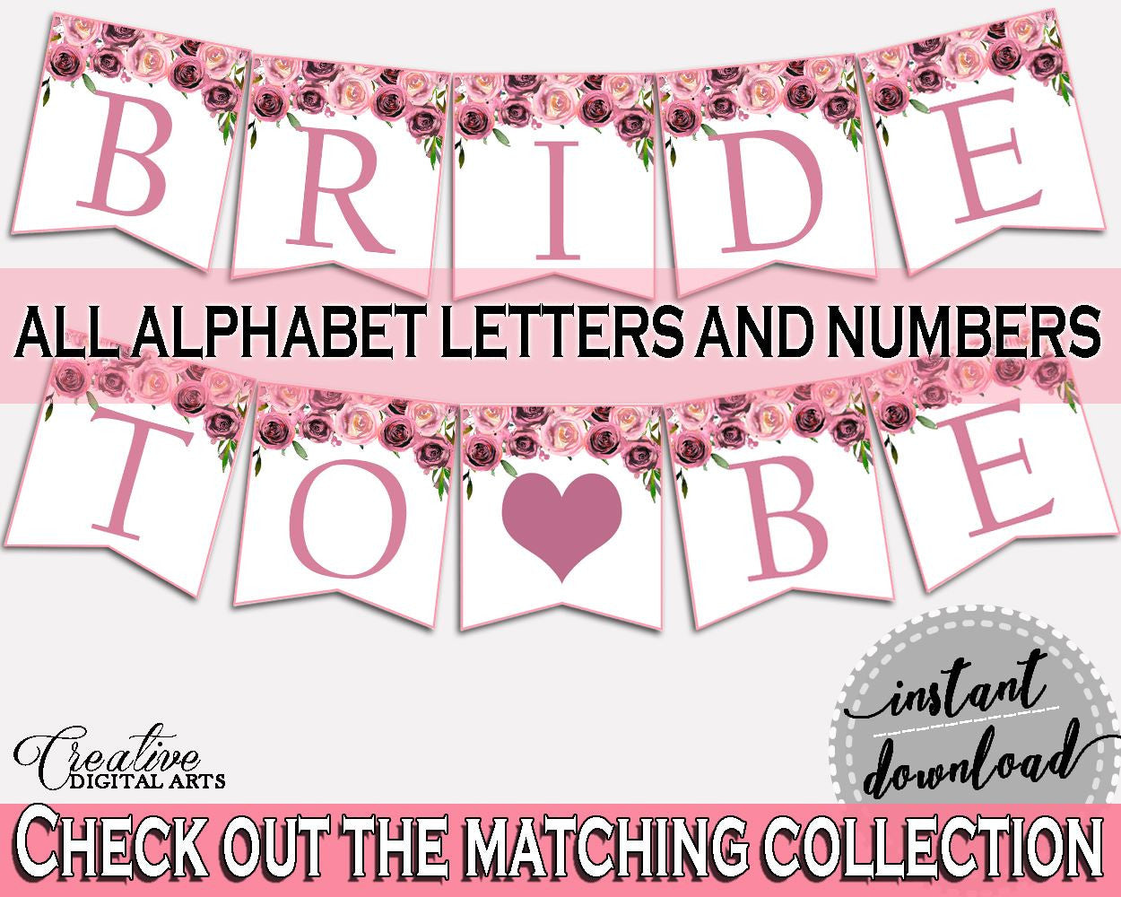 Banner Bridal Shower Banner Floral Bridal Shower Banner Bridal Shower Floral Banner Pink Purple customizable files, printable files BQ24C - Digital Product