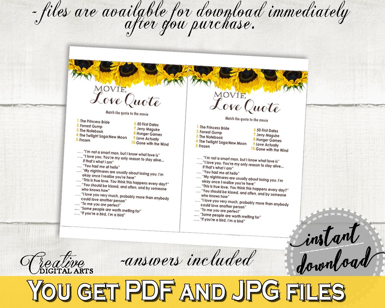 Movie Love Quotes Bridal Shower Movie Love Quotes Sunflower Bridal Shower Movie Love Quotes Bridal Shower Sunflower Movie Love Quotes SSNP1 - Digital Product