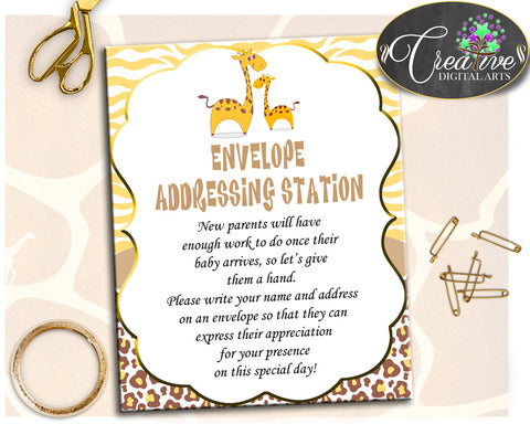 ENVELOPE ADDRESSING STATION baby shower giraffe sign, baby shower brown yellow theme, digital files, Jpg Pdf, instant download - sa001