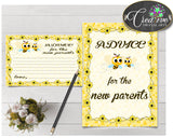 Advice For The Mommy To Be and Advice For The New Parents baby shower activities with yellow bee theme, instant download - bee01