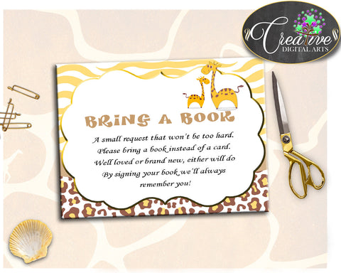 Giraffe Baby Shower Boy or Girl BRING A BOOK insert cards printable yellow and brown theme, digital files, jpg pdf, instant download - sa001