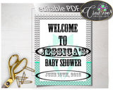 Editable WELCOME baby shower sign little man gentleman mint green suit and gray chevron printable, digital files, instant download - lm001