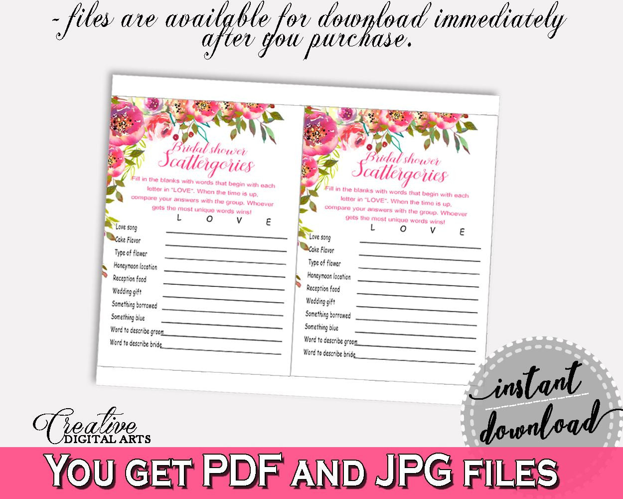 Scattergories Bridal Shower Scattergories Spring Flowers Bridal Shower Scattergories Bridal Shower Spring Flowers Scattergories Pink UY5IG - Digital Product