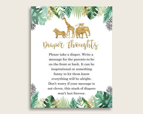 Jungle Baby Shower Diaper Thoughts Printable, Gender Neutral Gold Green Late Night Diaper Sign, Words For Wee Hours, Write On Diaper EJRED