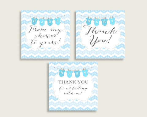 Chevron Baby Shower Square Thank You Tags 2 inch Printable, Blue White Boy Shower Gift Tags, Hang Tags Labels, Instant Download cbl01