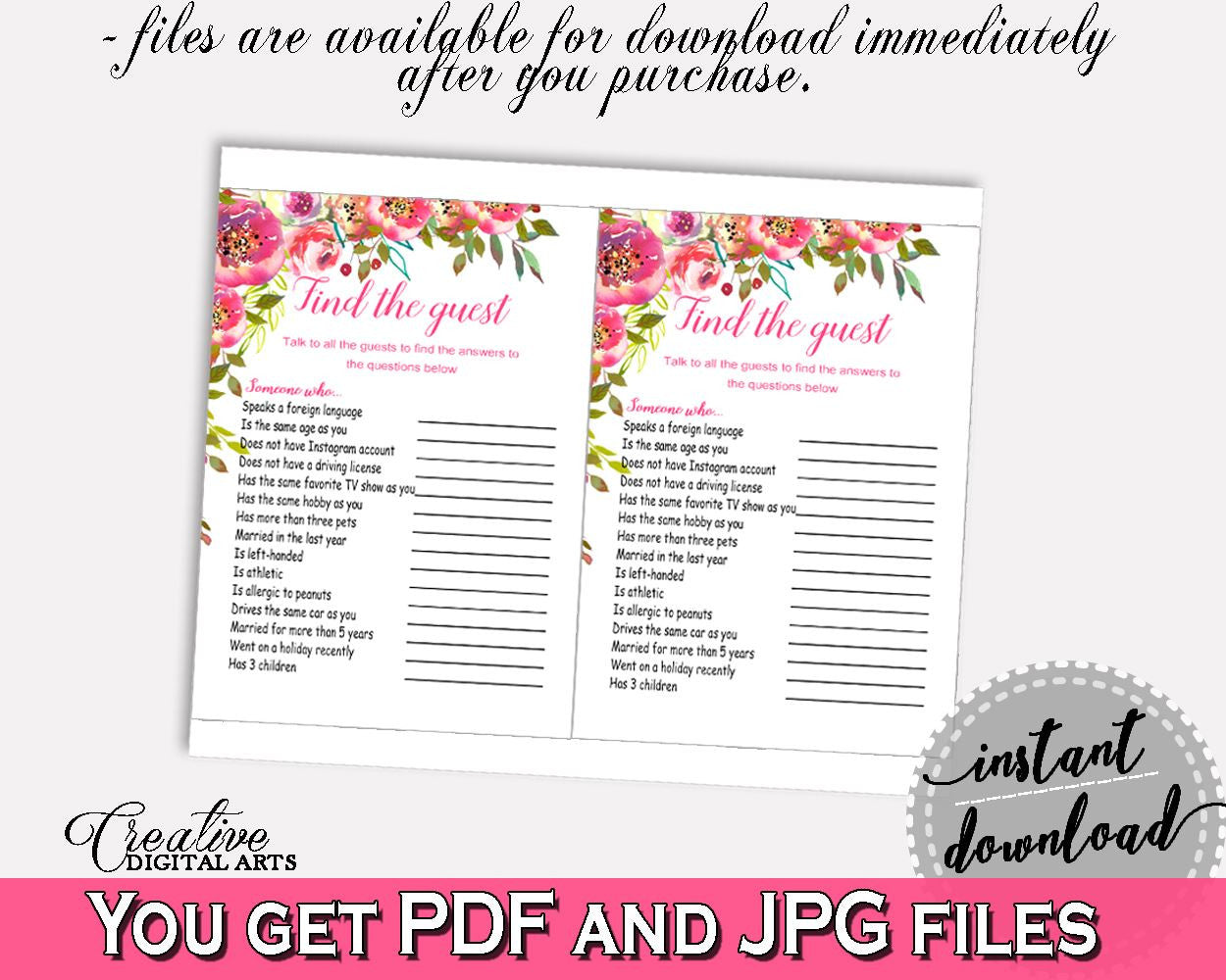 Find The Guest Bridal Shower Find The Guest Spring Flowers Bridal Shower Find The Guest Bridal Shower Spring Flowers Find The Guest UY5IG - Digital Product