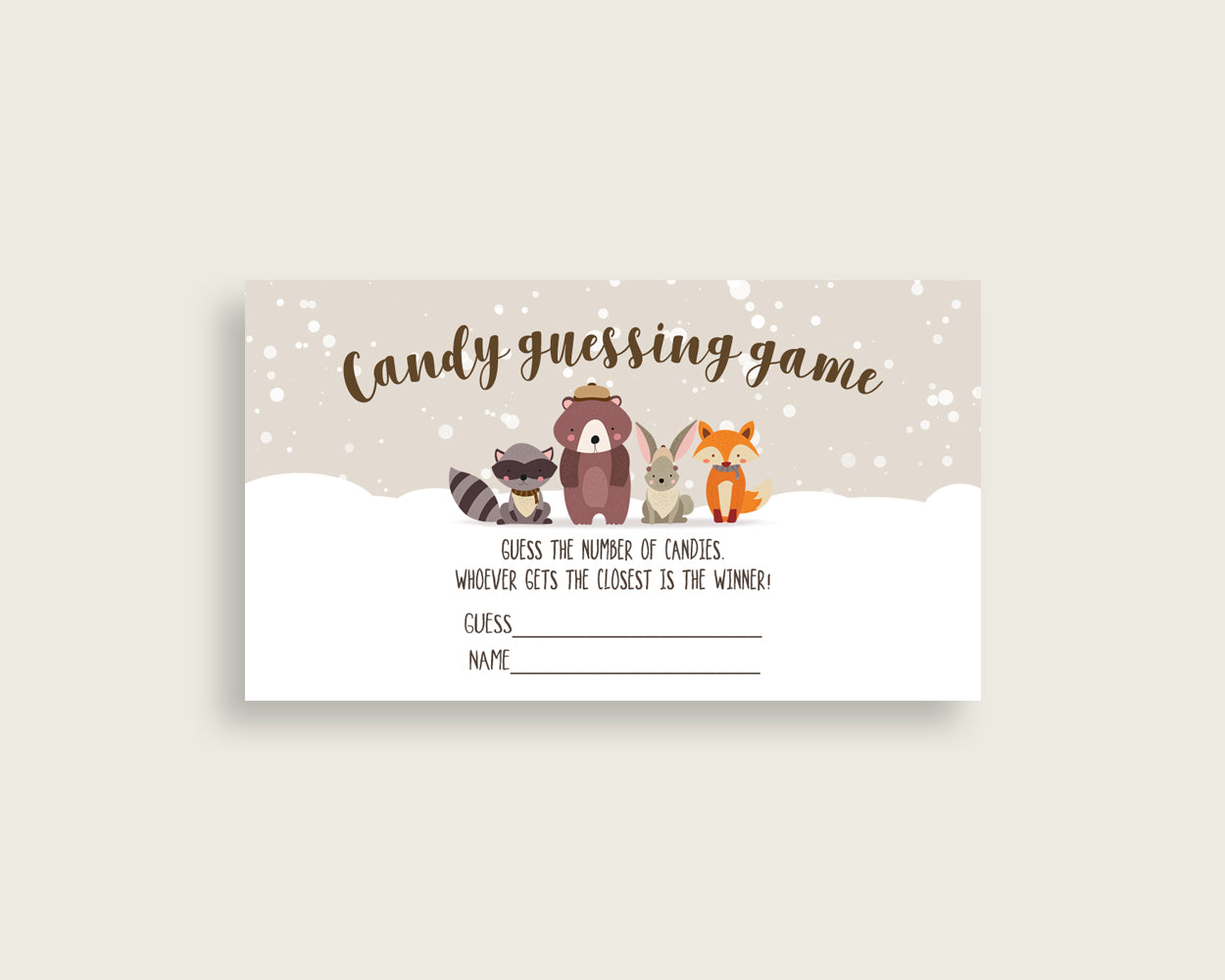 Beige Brown Candy Guessing Game, Winter Woodland Baby Shower Gender Neutral Sign And Cards, Guess How Many Candies, Candy Jar Game RM4SN