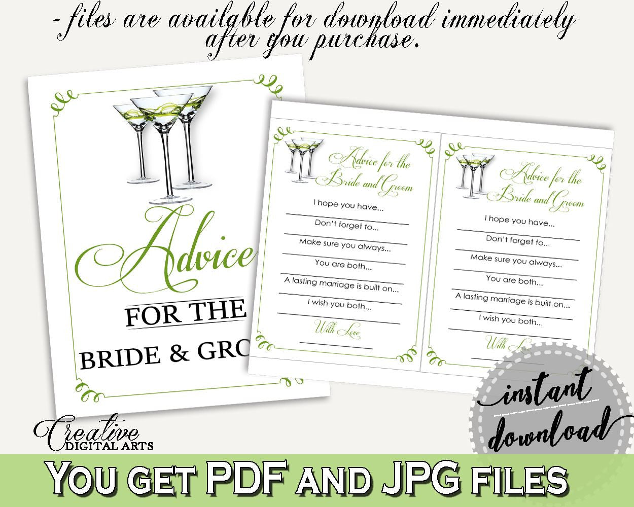 Advice Bridal Shower Advice Modern Martini Bridal Shower Advice Bridal Shower Modern Martini Advice Green White party plan, prints ARTAN - Digital Product