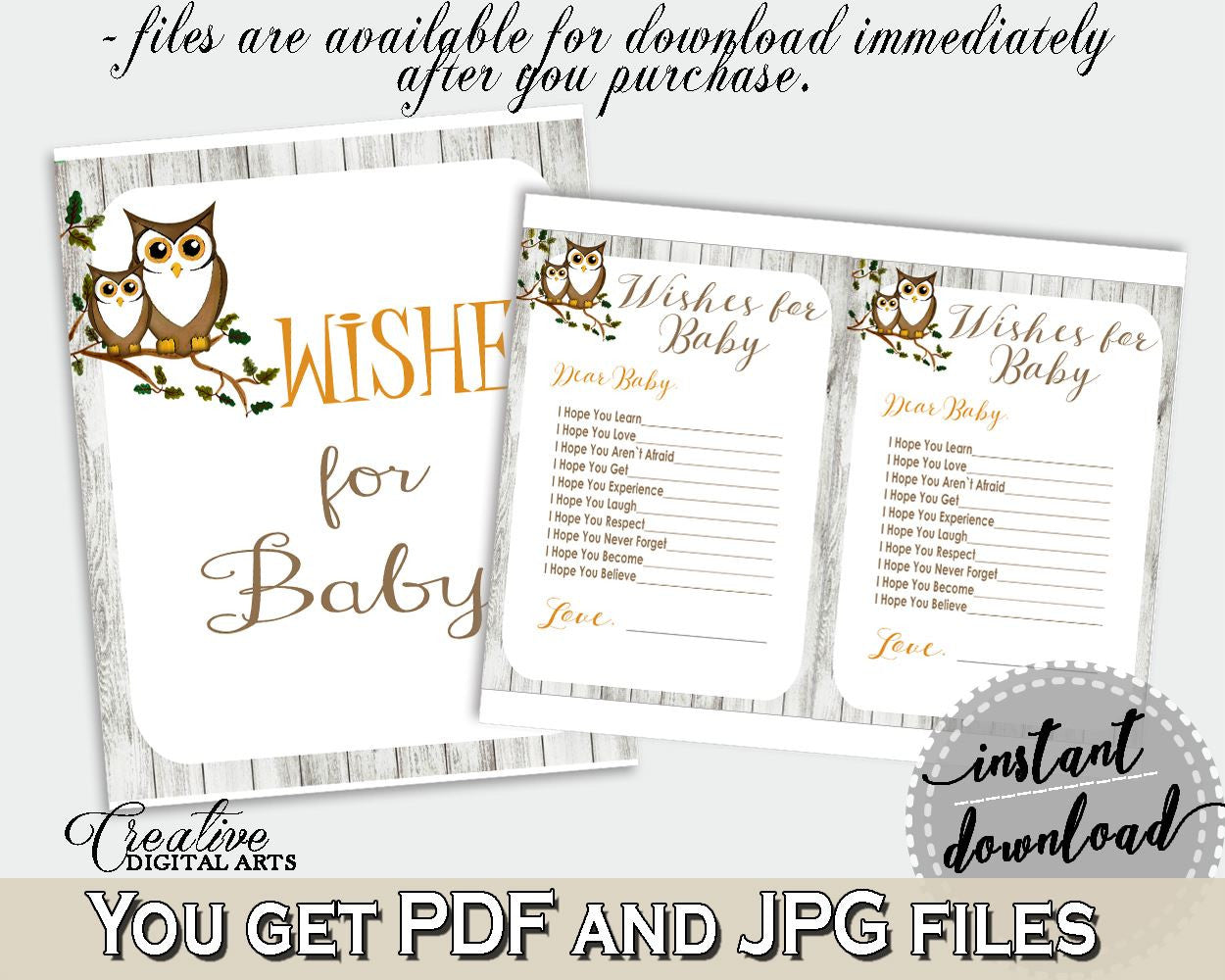 Wishes Baby Shower Wishes Owl Baby Shower Wishes Baby Shower Owl Wishes Gray Brown party organising, party organizing, party plan - 9PUAC - Digital Product