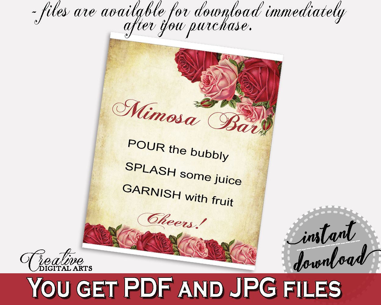 Mimosa Bar Sign Bridal Shower Mimosa Bar Sign Vintage Bridal Shower Mimosa Bar Sign Bridal Shower Vintage Mimosa Bar Sign Red Pink XBJK2 - Digital Product