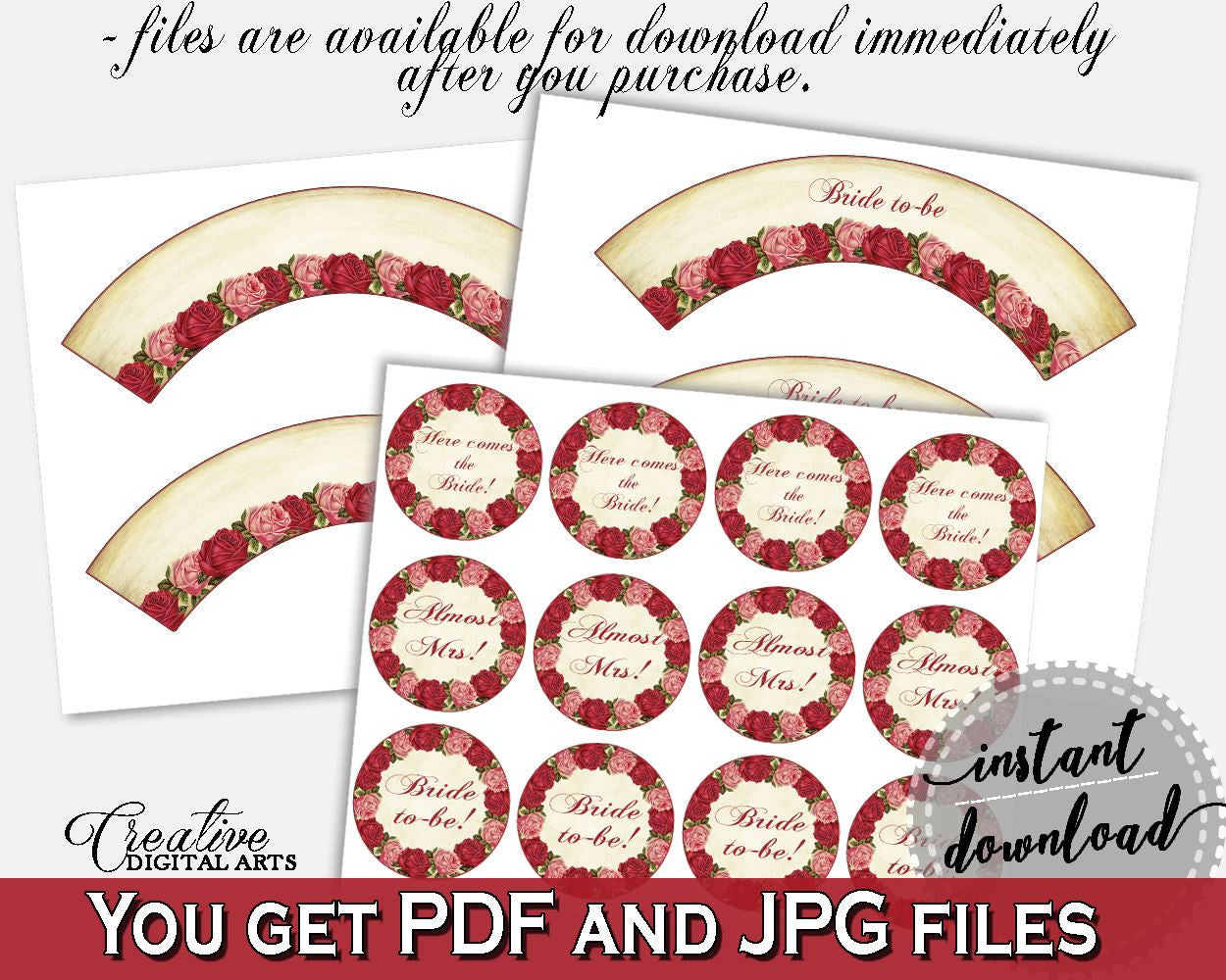 Cupcake Toppers And Wrappers Bridal Shower Cupcake Toppers And Wrappers Vintage Bridal Shower Cupcake Toppers And Wrappers Bridal XBJK2 - Digital Product