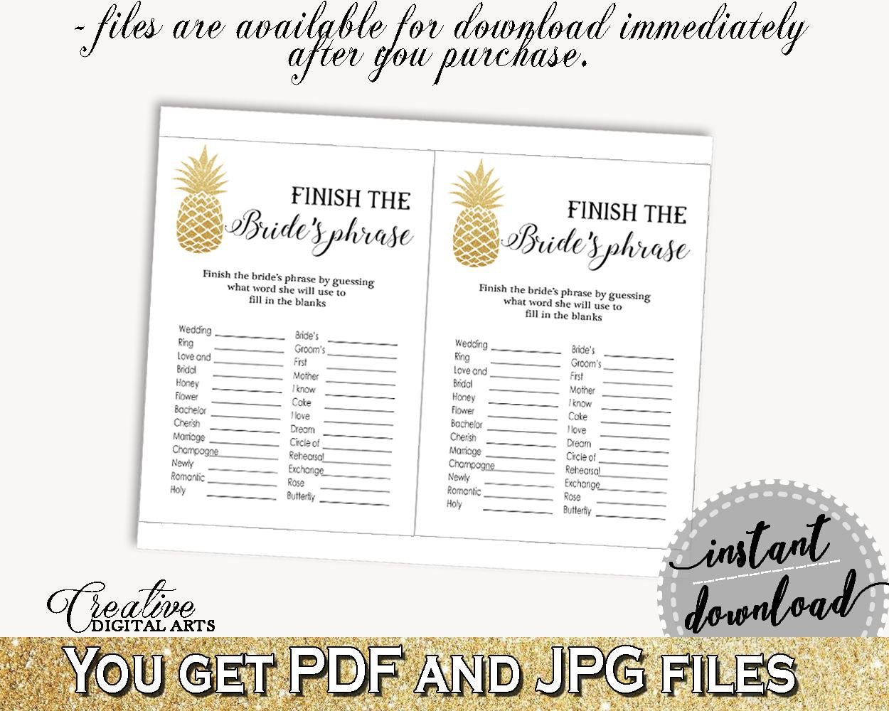 Finish The Bride's Phrase Game Bridal Shower Finish The Bride's Phrase Game Pineapple Bridal Shower Finish The Bride's Phrase Game 86GZU - Digital Product