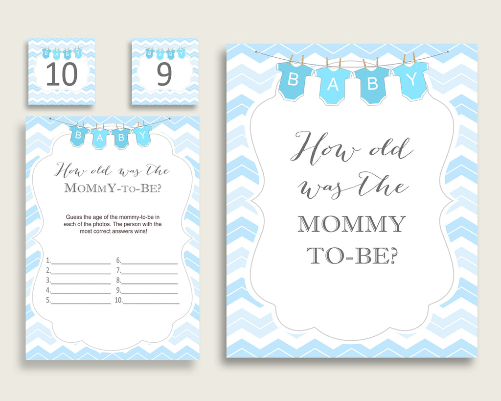 Blue White How Old Was The Mommy To Be, Boy Baby Shower Game Printable, Chevron Guess Mommy's Age Game, Instant Download, Stripy Lines cbl01