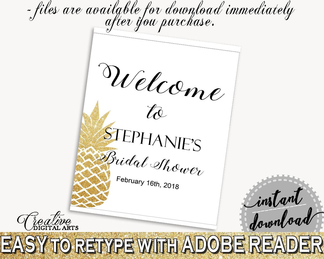 Bridal Shower Welcome Sign Editable Bridal Shower Bridal Shower Welcome Sign Editable Pineapple Bridal Shower Bridal Shower Welcome 86GZU - Digital Product