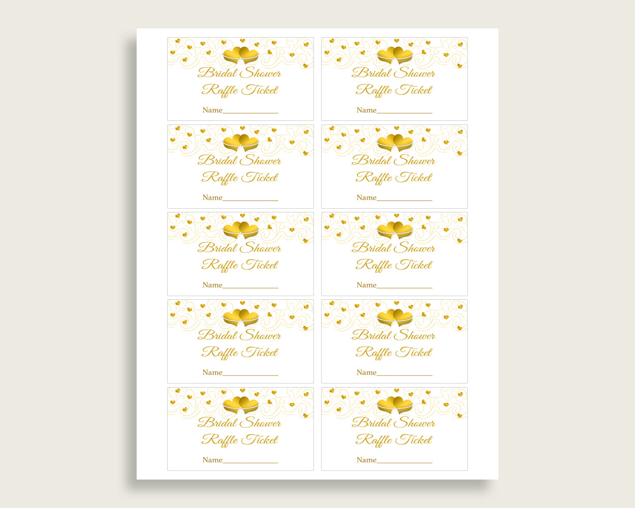 Raffle Ticket Bridal Shower Raffle Ticket Gold Hearts Bridal Shower Raffle Ticket Bridal Shower Gold Hearts Raffle Ticket White Gold 6GQOT