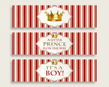 Red Gold Water Bottle Labels Printable, Prince Water Bottle Wraps, Prince Baby Shower Boy Bottle Wrappers, Instant Download, Crown 92EDX
