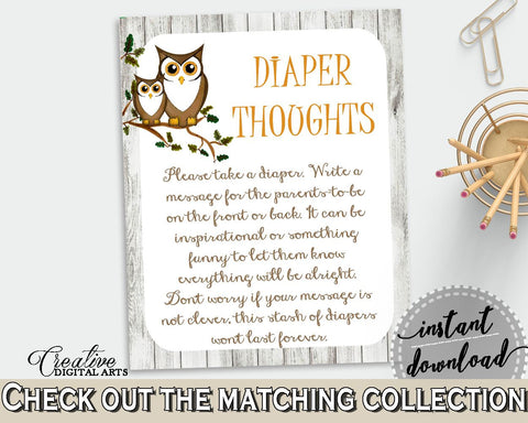 Diaper Thoughts Baby Shower Diaper Thoughts Owl Baby Shower Diaper Thoughts Baby Shower Owl Diaper Thoughts Gray Brown party theme 9PUAC - Digital Product