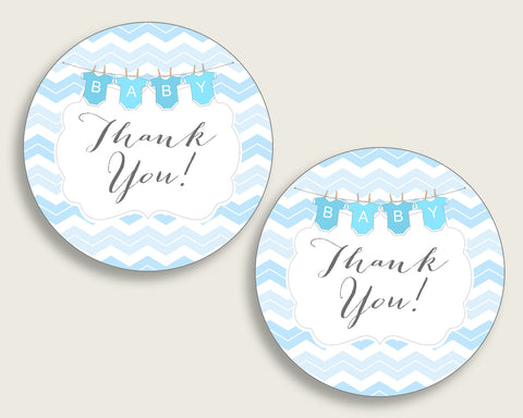 Chevron Baby Shower Round Thank You Tags 2 inch Printable, Blue White Favor Gift Tags, Boy Shower Hang Tags Labels, Digital File cbl01
