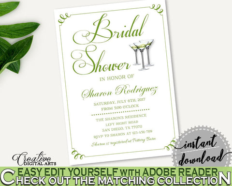Invitation Bridal Shower Invitation Modern Martini Bridal Shower Invitation Bridal Shower Modern Martini Invitation Green White pdf ARTAN - Digital Product