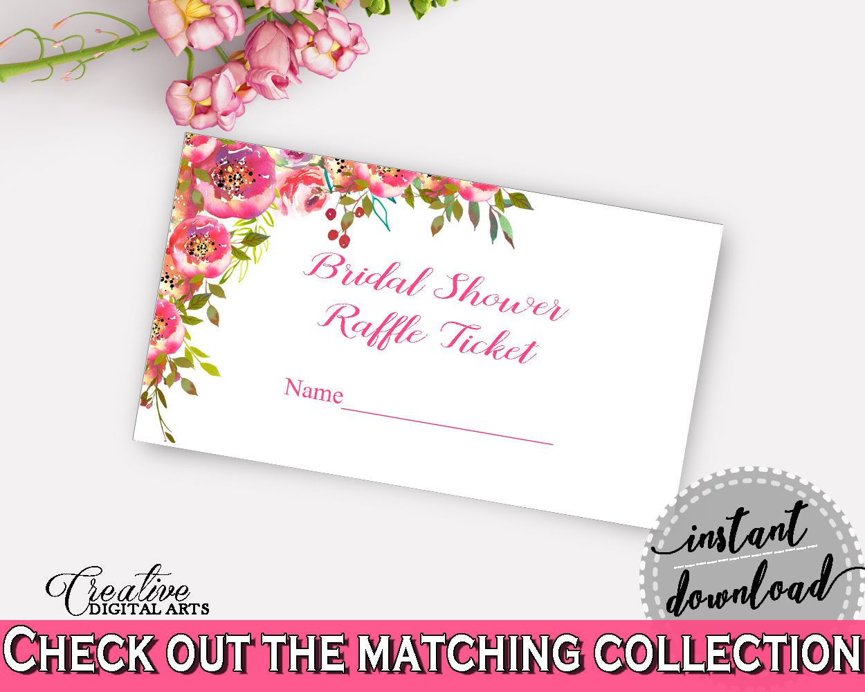 Raffle Ticket Bridal Shower Raffle Ticket Spring Flowers Bridal Shower Raffle Ticket Bridal Shower Spring Flowers Raffle Ticket Pink UY5IG - Digital Product