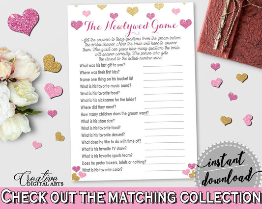 Glitter Hearts Bridal Shower The Newlywed Game in Gold And Pink, who knows groom best,  sweethearts, party décor, party ideas - WEE0X - Digital Product