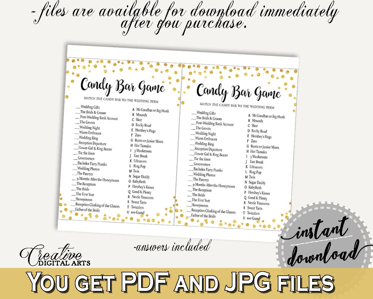 Candy Bar Game Bridal Shower Candy Bar Game Confetti Bridal Shower Candy Bar Game Bridal Shower Confetti Candy Bar Game Gold White CZXE5 - Digital Product