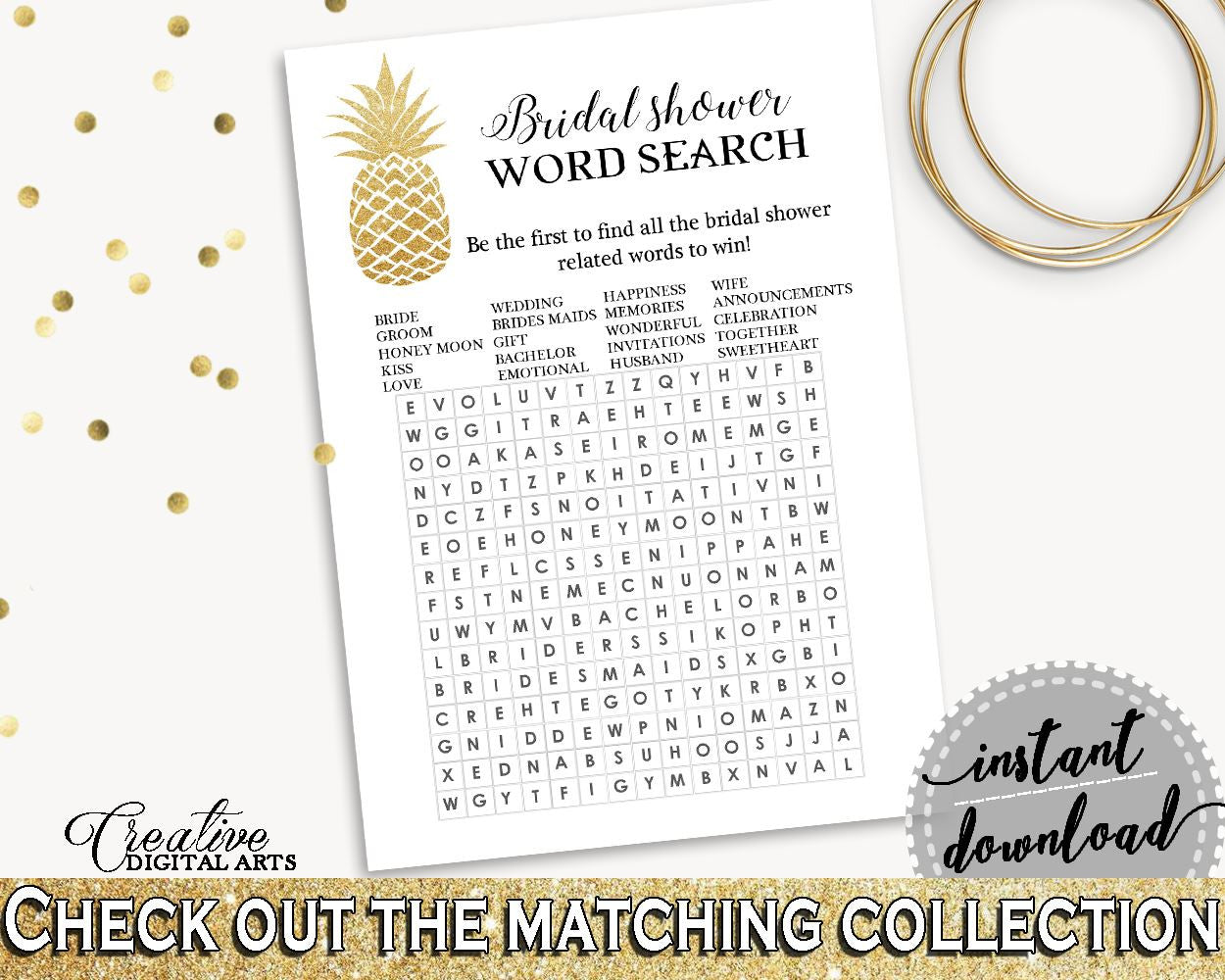 Word Search Bridal Shower Word Search Pineapple Bridal Shower Word Search Bridal Shower Pineapple Word Search Gold White party plan 86GZU - Digital Product