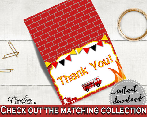 Thank You Card Baby Shower Thank You Card Fireman Baby Shower Thank You Card Red Yellow Baby Shower Fireman Thank You Card - LUWX6 - Digital Product