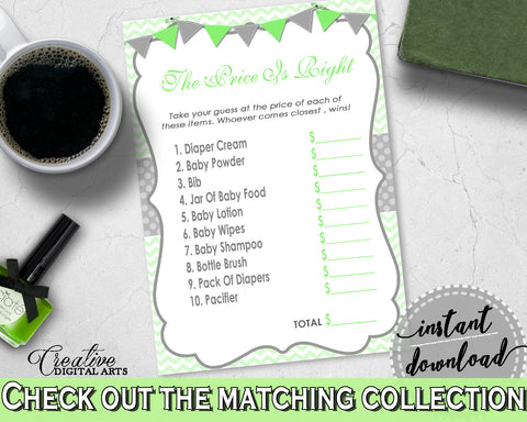 Baby Shower The PRICE IS RIGHT game with chevron green color theme printable, digital files Jpg Pdf, instant download - cgr01