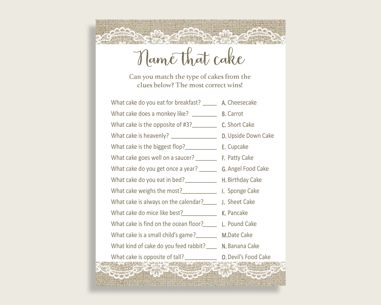 Name That Cake Bridal Shower Name That Cake Burlap And Lace Bridal Shower Name That Cake Bridal Shower Burlap And Lace Name That Cake NR0BX