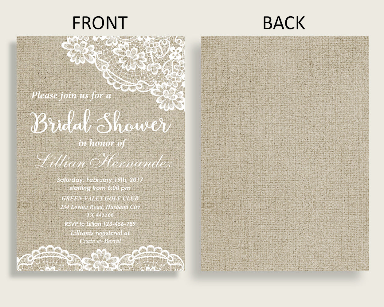 Invitation Bridal Shower Invitation Burlap And Lace Bridal Shower Invitation Bridal Shower Burlap And Lace Invitation Brown White NR0BX