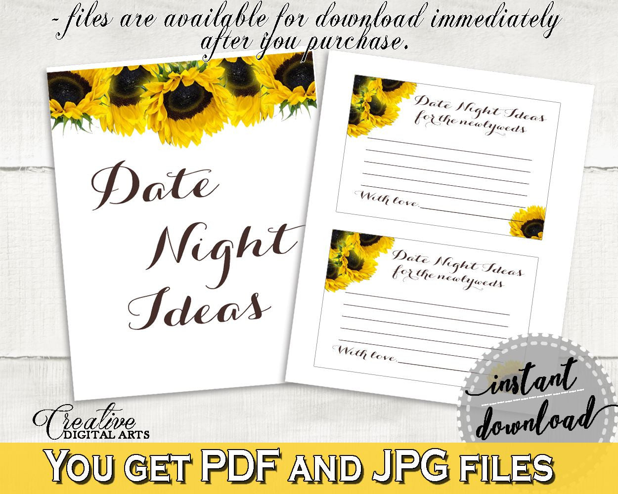 Date Night Ideas Bridal Shower Date Night Ideas Sunflower Bridal Shower Date Night Ideas Bridal Shower Sunflower Date Night Ideas SSNP1 - Digital Product