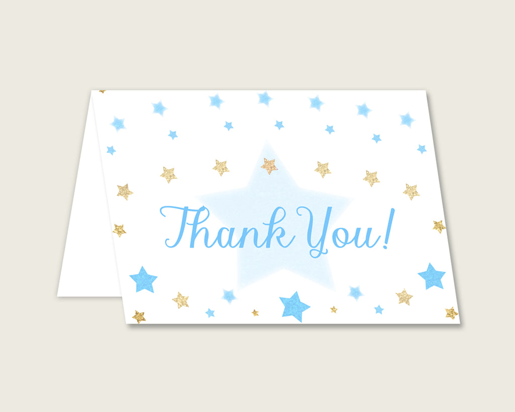 Blue Gold Thank You Cards Printable, Stars Baby Shower Thank You Notes, Boy Shower Thank You Folded, Instant Download, Most Popular bsr01