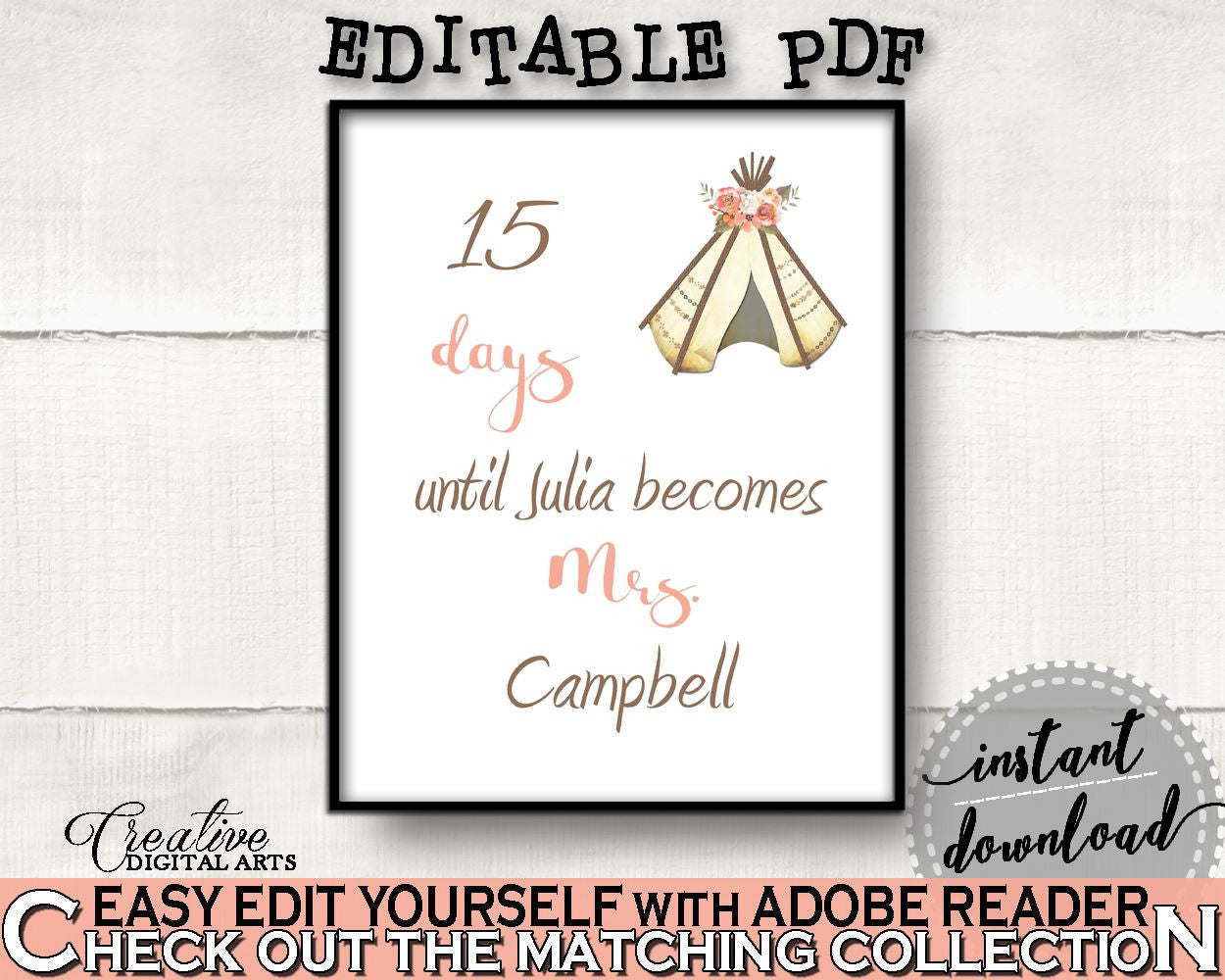 Days Until Becomes Bridal Shower Days Until Becomes Tribal Bridal Shower Days Until Becomes Bridal Shower Tribal Days Until Becomes 9ENSG - Digital Product