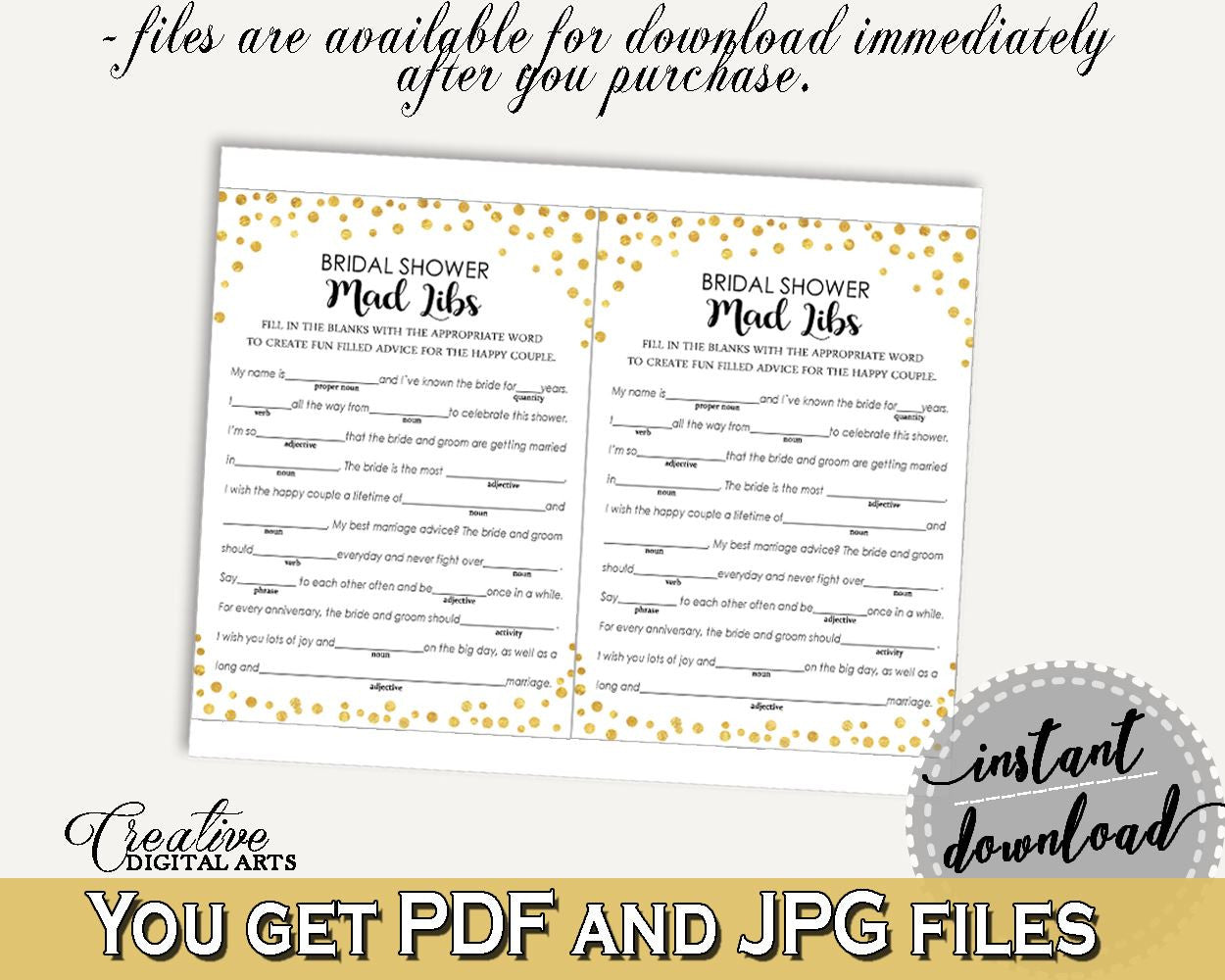 Mad Libs Bridal Shower Mad Libs Confetti Bridal Shower Mad Libs Bridal Shower Confetti Mad Libs Gold White party plan, party stuff CZXE5 - Digital Product