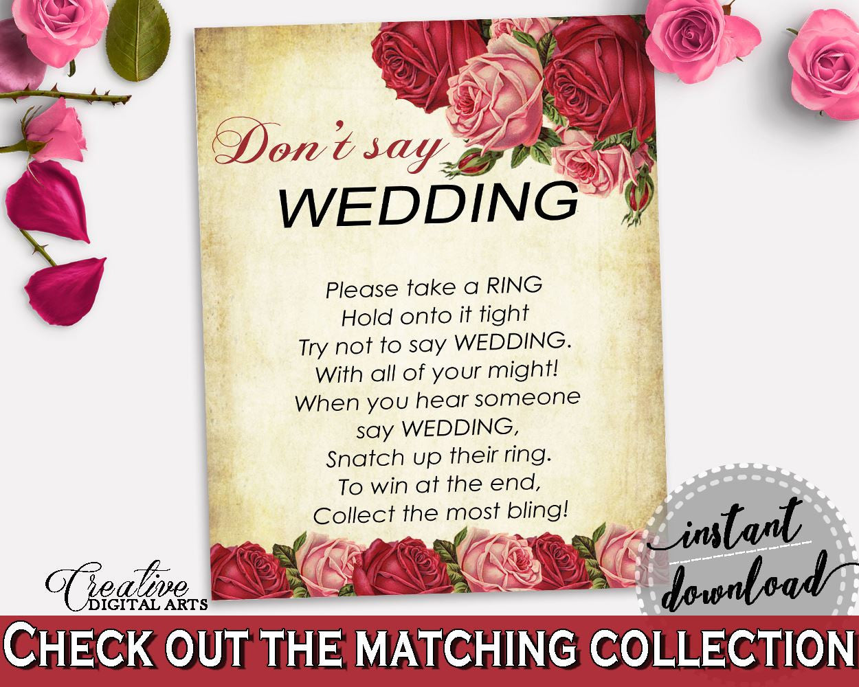 Don't Say Wedding Game Bridal Shower Don't Say Wedding Game Vintage Bridal Shower Don't Say Wedding Game Bridal Shower Vintage Don't XBJK2 - Digital Product