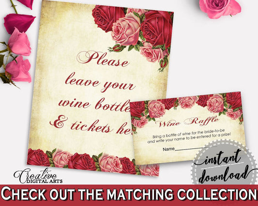 Wine Raffle Bridal Shower Wine Raffle Vintage Bridal Shower Wine Raffle Bridal Shower Vintage Wine Raffle Red Pink party organizing XBJK2 - Digital Product