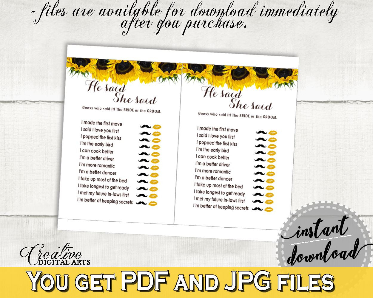 He Said She Said Game Bridal Shower He Said She Said Game Sunflower Bridal Shower He Said She Said Game Bridal Shower Sunflower He SSNP1 - Digital Product