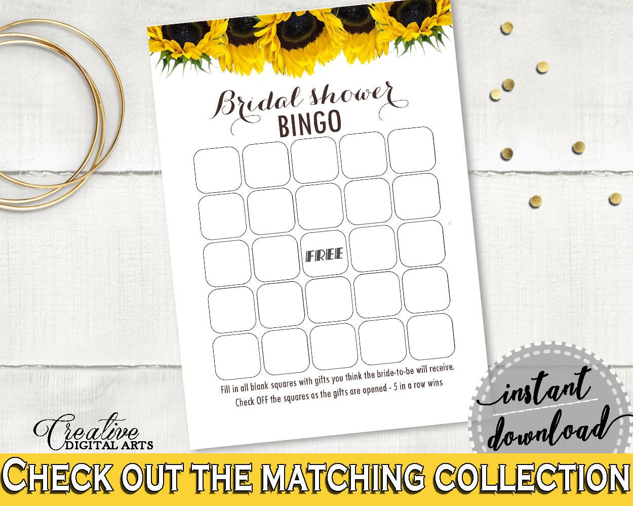 Empty Bingo Bridal Shower Empty Bingo Sunflower Bridal Shower Empty Bingo Bridal Shower Sunflower Empty Bingo Yellow White prints SSNP1 - Digital Product