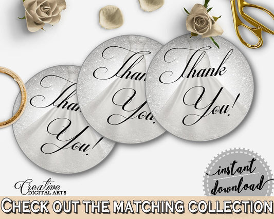 Silver Wedding Dress Bridal Shower Thank You Tag in Silver And White, shower thank you, silver bridal shower, instant download - C0CS5 - Digital Product