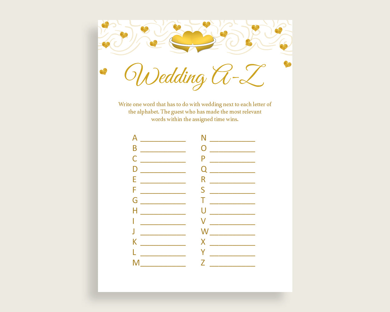 Wedding Game Bridal Shower Wedding Game Gold Hearts Bridal Shower Wedding Game Bridal Shower Gold Hearts Wedding Game White Gold 6GQOT