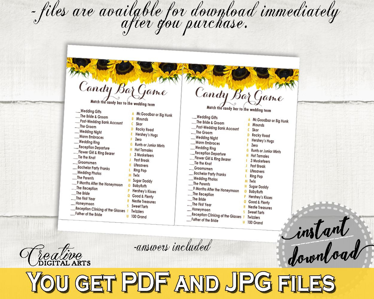 Candy Bar Game Bridal Shower Candy Bar Game Sunflower Bridal Shower Candy Bar Game Bridal Shower Sunflower Candy Bar Game Yellow White SSNP1 - Digital Product