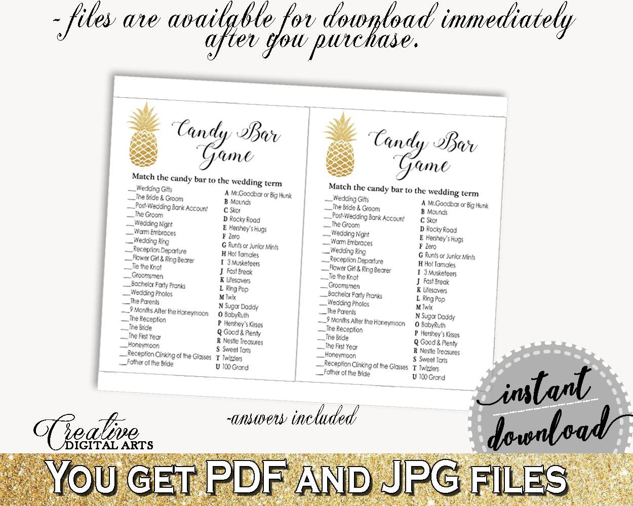 Candy Bar Game Bridal Shower Candy Bar Game Pineapple Bridal Shower Candy Bar Game Bridal Shower Pineapple Candy Bar Game Gold White 86GZU - Digital Product