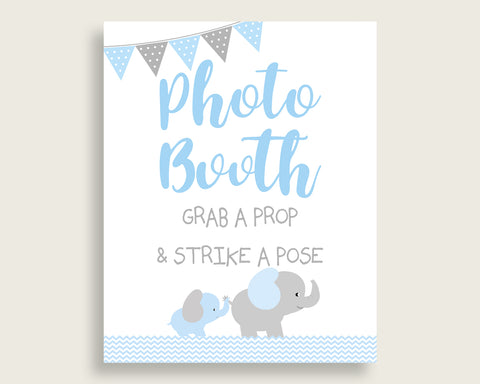 Elephant Photobooth Sign Printable, Boy Baby Shower Blue Grey Photo Booth, Elephant Selfie Station Sign, 8x10 16x20, Instant Download, ebl02