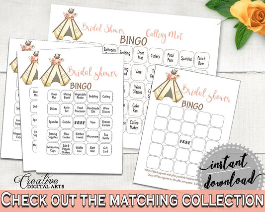 Bingo Bridal Shower Bingo Tribal Bridal Shower Bingo Bridal Shower Tribal Bingo Pink Brown party plan, party planning, party stuff - 9ENSG - Digital Product