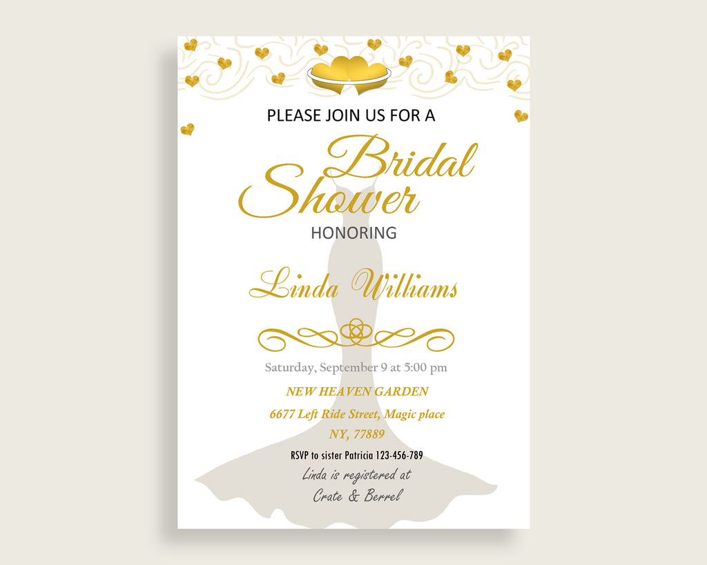 Invitation Bridal Shower Invitation Gold Hearts Bridal Shower Invitation Bridal Shower Gold Hearts Invitation White Gold printables 6GQOT